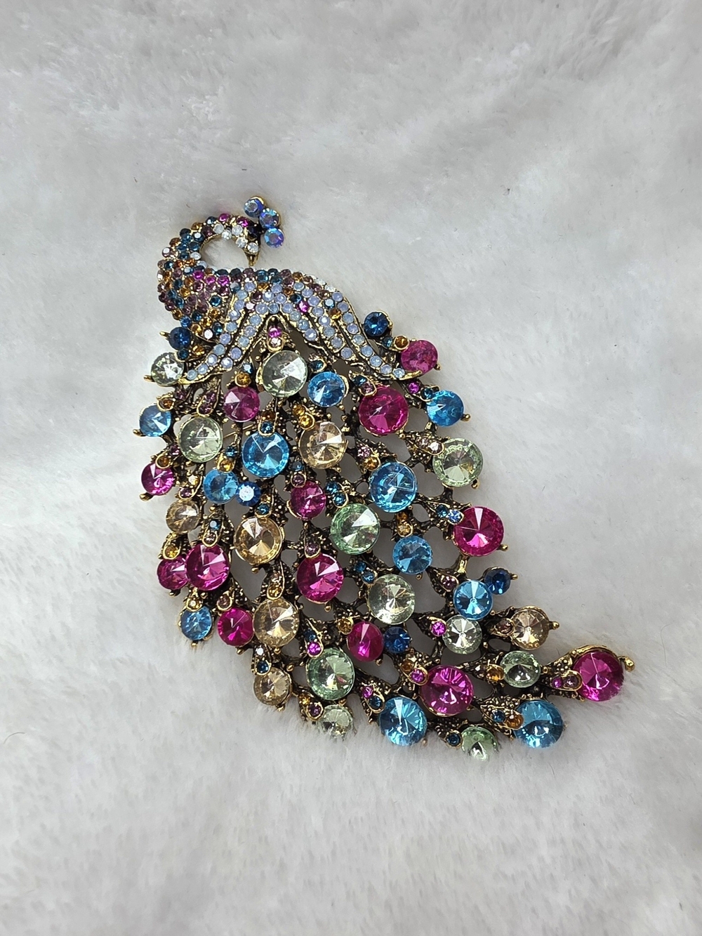 Multicolor Crystal Peacock Brooch